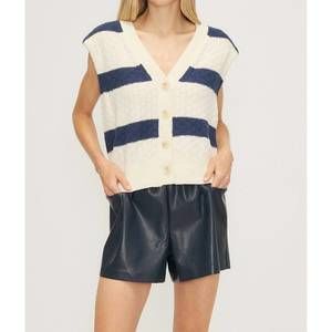 NEW MELISSA NEPTON basil v-neck vest in bold navy stripe